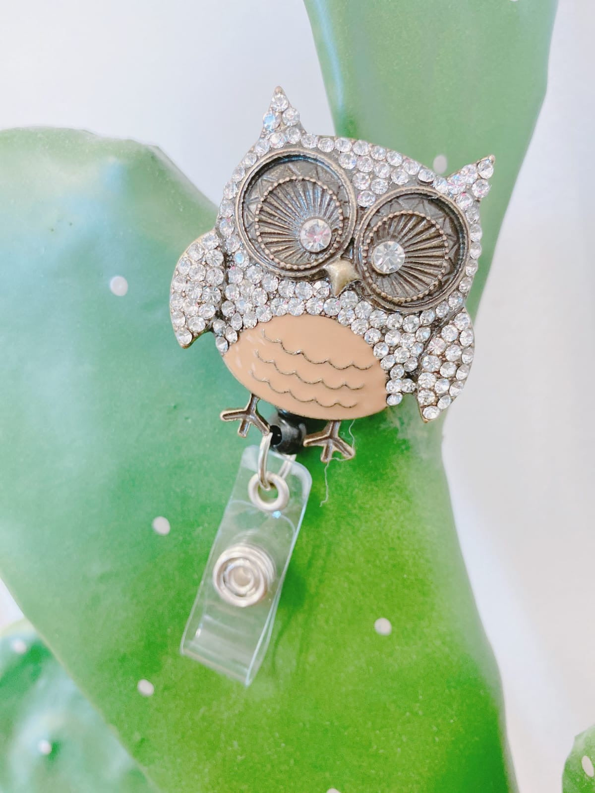 Rhinestone Owl Retractable Badge Reel/ Bling ID Badge Holder