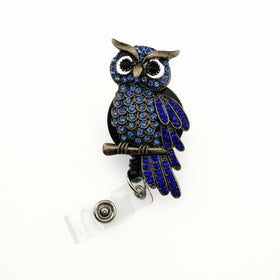 Bling Sapphire Owl Retractable Badge Holder/ ID Name Card Badge Reel